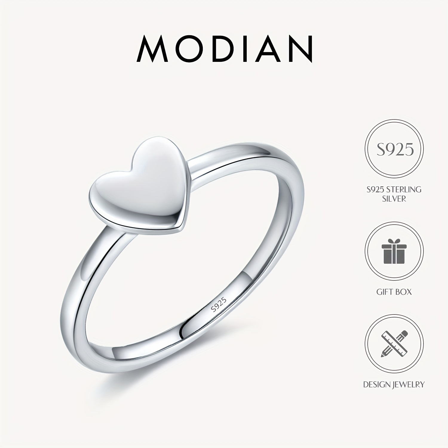 925 Sterling Silver Heart Ring Versatile Sweet Casual Parties